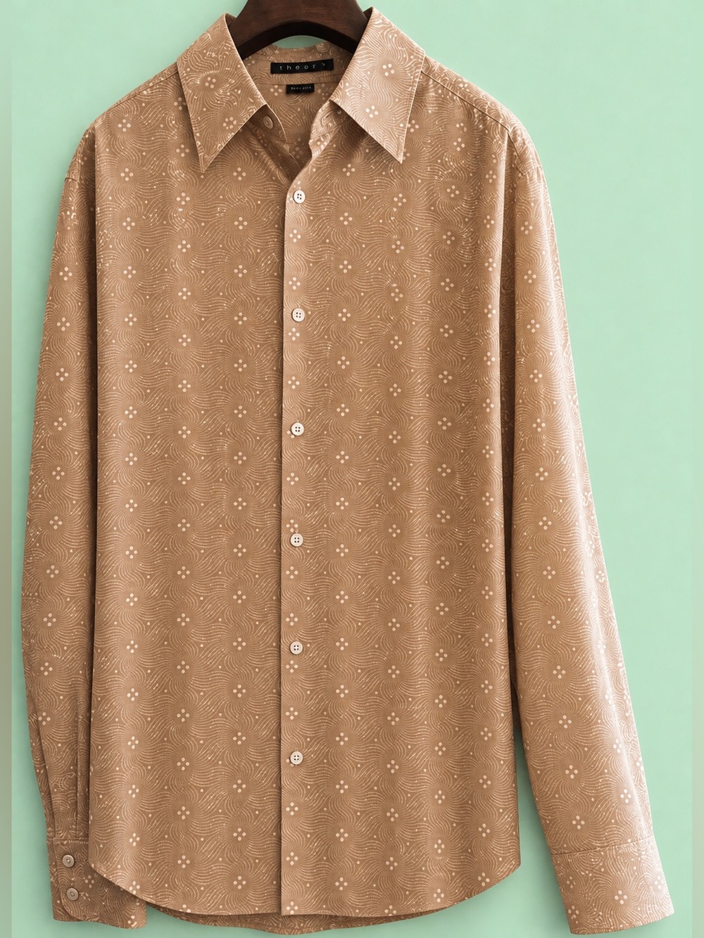 MENS Theory Klaus Vintage Tan / White Cotton long-sleeve button-down shirt - L